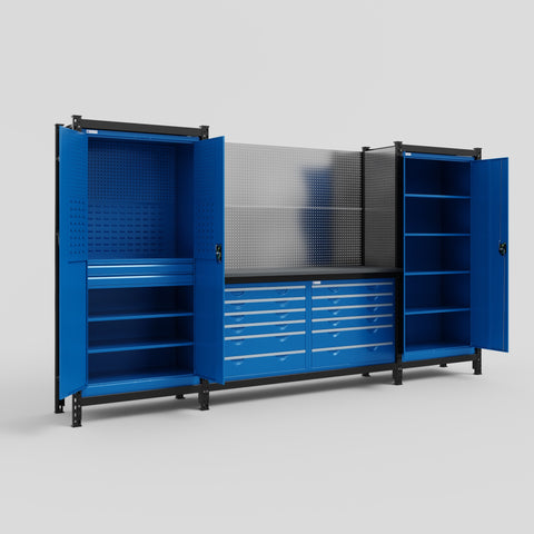 M121 Modular Work Bench - H2100mm x W3840mm | Laminate WBT | Blue