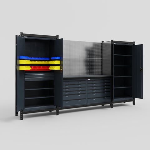M121 Modular Work Bench - H2100mm x W3840mm | Laminate WBT | Dark Grey