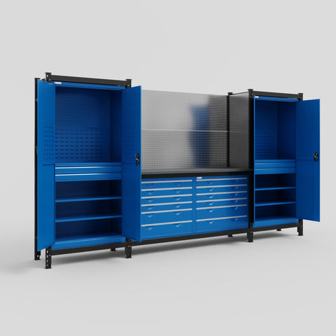 M121 Modular Work Bench - H2100mm x W3840mm | Laminate WBT | Blue