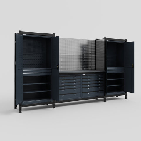 M121 Modular Work Bench - H2100mm x W3840mm | Laminate WBT | Dark Grey