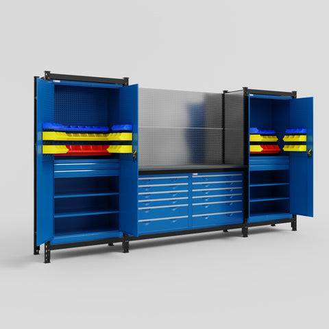 M121 Modular Work Bench - H2100mm x W3840mm | Laminate WBT | Blue