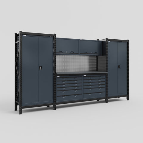 M121 Modular Work Bench - H2100mm x W3840mm | Laminate WBT | Dark Grey