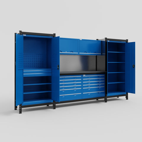 M121 Modular Work Bench - H2100mm x W3840mm | Laminate WBT | Blue