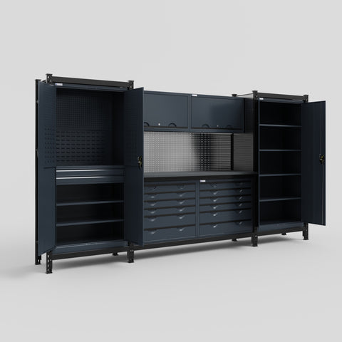 M121 Modular Work Bench - H2100mm x W3840mm | Laminate WBT | Dark Grey