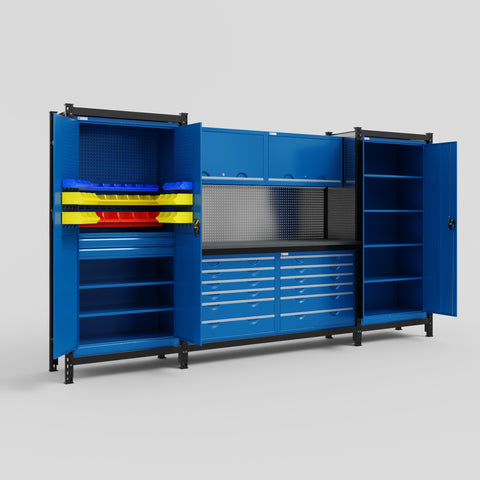 M121 Modular Work Bench - H2100mm x W3840mm | Laminate WBT | Blue