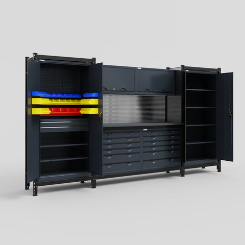 M121 Modular Work Bench - H2100mm x W3840mm | Laminate WBT | Dark Grey
