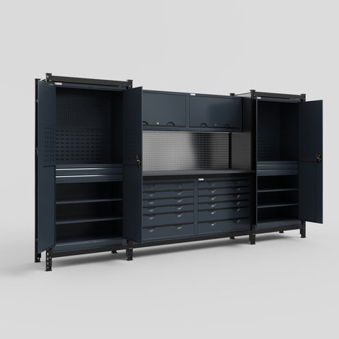 M121 Modular Work Bench - H2100mm x W3840mm | Laminate WBT | Dark Grey