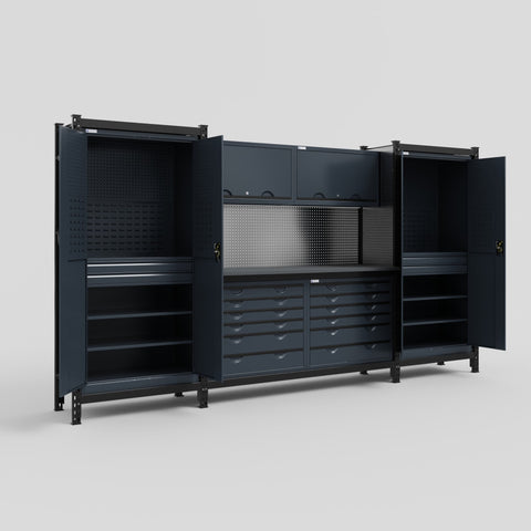 M121 Modular Work Bench - H2100mm x W3840mm | Laminate WBT | Dark Grey