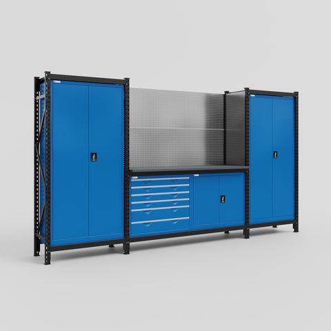 M121-2 Modular Work Bench - H2100mm x W3840mm | Laminate WBT | Blue