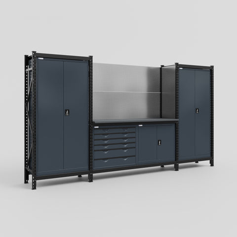 M121-2 Modular Work Bench - H2100mm x W3840mm | Laminate WBT | Dark Grey