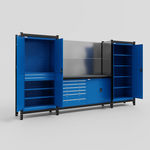 M121-2 Modular Work Bench - H2100mm x W3840mm | Laminate WBT | Blue