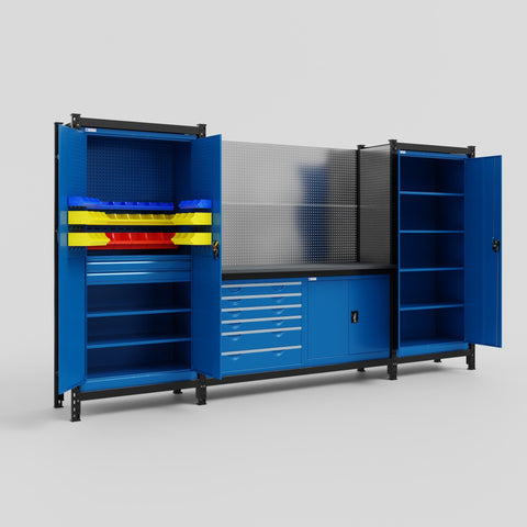 M121-2 Modular Work Bench - H2100mm x W3840mm | Laminate WBT | Blue