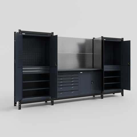 M121-2 Modular Work Bench - H2100mm x W3840mm | Laminate WBT | Dark Grey