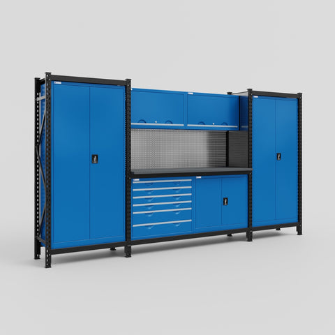 M121-2 Modular Work Bench - H2100mm x W3840mm | Laminate WBT | Blue