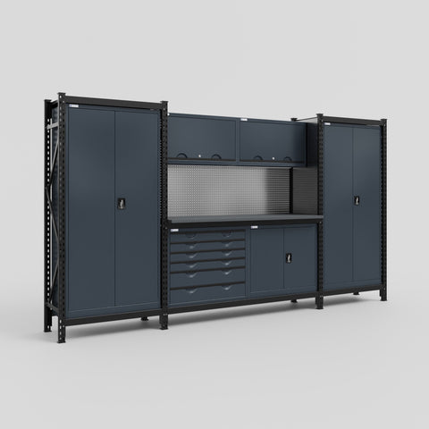M121-2 Modular Work Bench - H2100mm x W3840mm | Laminate WBT | Dark Grey