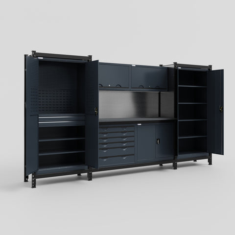 M121-2 Modular Work Bench - H2100mm x W3840mm | Laminate WBT | Dark Grey