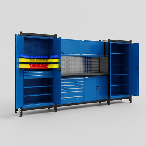 M121-2 Modular Work Bench - H2100mm x W3840mm | Laminate WBT | Blue