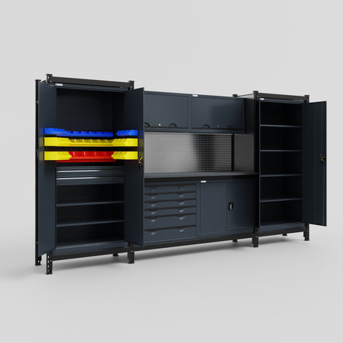 M121-2 Modular Work Bench - H2100mm x W3840mm | Laminate WBT | Dark Grey