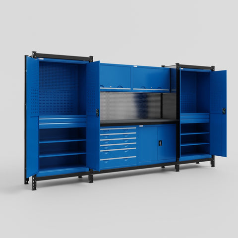 M121-2 Modular Work Bench - H2100mm x W3840mm | Laminate WBT | Blue