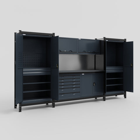 M121-2 Modular Work Bench - H2100mm x W3840mm | Laminate WBT | Dark Grey