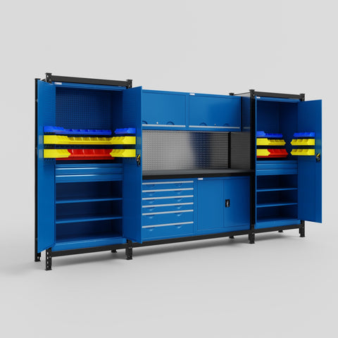 M121-2 Modular Work Bench - H2100mm x W3840mm | Laminate WBT | Blue