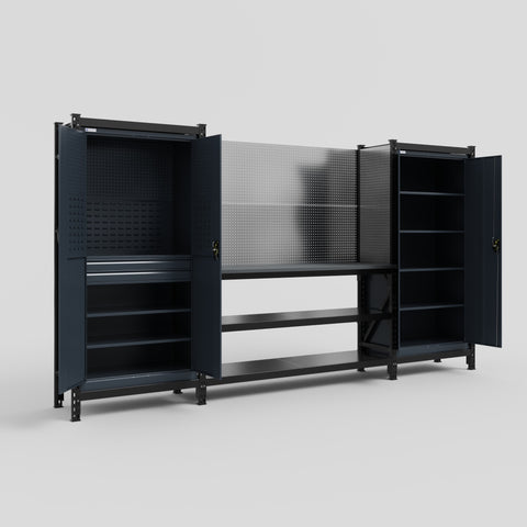 M121 Modular Work Bench - H2100mm x W3840mm | Laminate WBT | Dark Grey