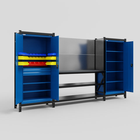 M121 Modular Work Bench - H2100mm x W3840mm | Laminate WBT | Blue