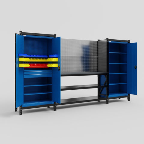 M121 Modular Work Bench - H2100mm x W3840mm | Laminate WBT | Blue