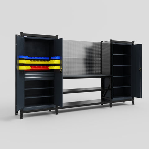 M121 Modular Work Bench - H2100mm x W3840mm | Laminate WBT | Dark Grey