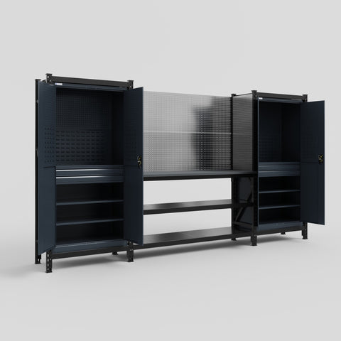 M121 Modular Work Bench - H2100mm x W3840mm | Laminate WBT | Dark Grey