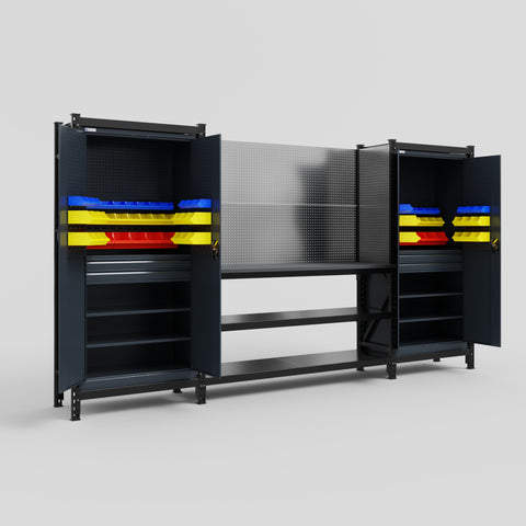 M121 Modular Work Bench - H2100mm x W3840mm | Laminate WBT | Dark Grey