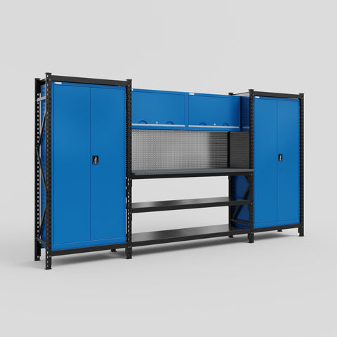 M121 Modular Work Bench - H2100mm x W3840mm | Laminate WBT | Blue