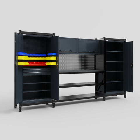 M121 Modular Work Bench - H2100mm x W3840mm | Laminate WBT | Dark Grey