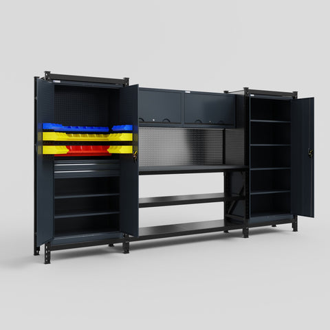 M121 Modular Work Bench - H2100mm x W3840mm | Laminate WBT | Dark Grey