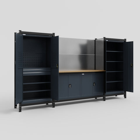 M121 Modular Work Bench - H2100mm x W3840mm | MDF WBT | Dark Grey