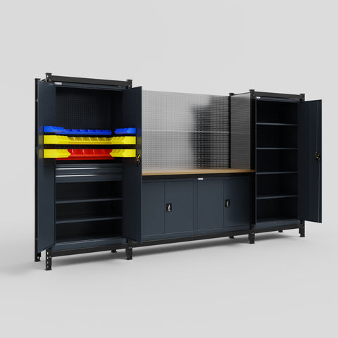 M121 Modular Work Bench - H2100mm x W3840mm | MDF WBT | Dark Grey