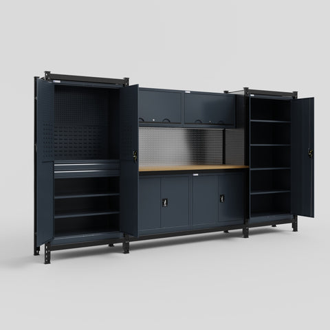 M121 Modular Work Bench - H2100mm x W3840mm | MDF WBT | Dark Grey