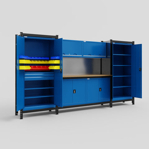 M121 Modular Work Bench - H2100mm x W3840mm | MDF WBT | Blue