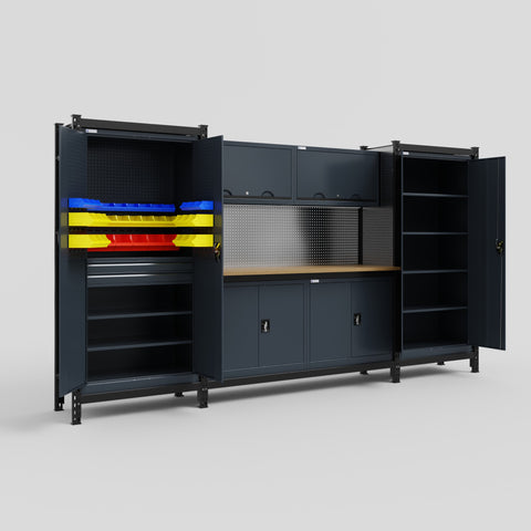 M121 Modular Work Bench - H2100mm x W3840mm | MDF WBT | Dark Grey
