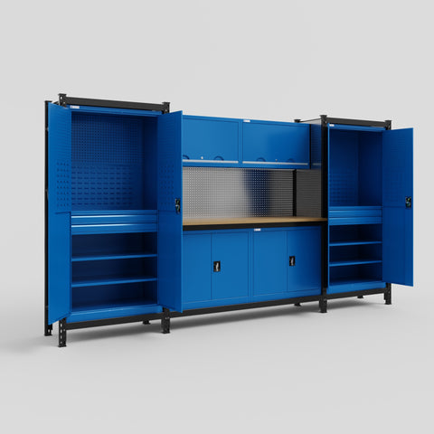 M121 Modular Work Bench - H2100mm x W3840mm | MDF WBT | Blue