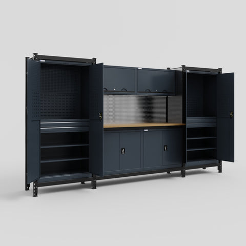 M121 Modular Work Bench - H2100mm x W3840mm | MDF WBT | Dark Grey