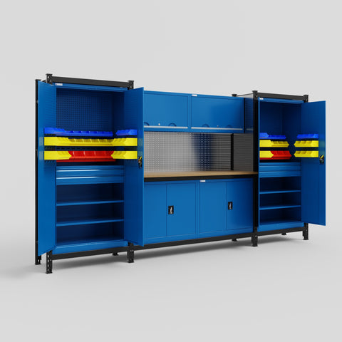 M121 Modular Work Bench - H2100mm x W3840mm | MDF WBT | Blue