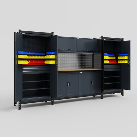 M121 Modular Work Bench - H2100mm x W3840mm | MDF WBT | Dark Grey