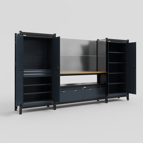 M121 Modular Work Bench - H2100mm x W3840mm | MDF WBT | Dark Grey