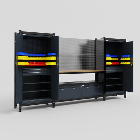 M121 Modular Work Bench - H2100mm x W3840mm | MDF WBT | Dark Grey