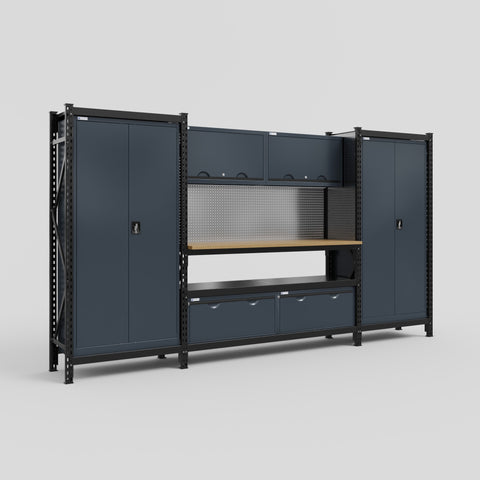 M121 Modular Work Bench - H2100mm x W3840mm | MDF WBT | Dark Grey