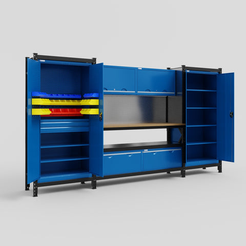 M121 Modular Work Bench - H2100mm x W3840mm | MDF WBT | Blue