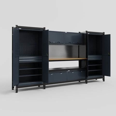 M121 Modular Work Bench - H2100mm x W3840mm | MDF WBT | Dark Grey