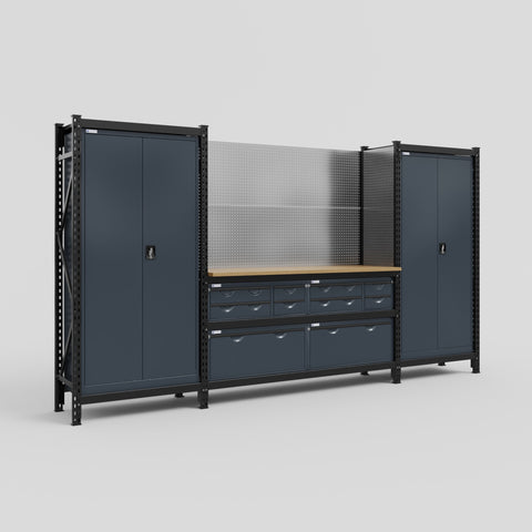 M121 Modular Work Bench - H2100mm x W3840mm | MDF WBT | Dark Grey
