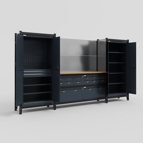 M121 Modular Work Bench - H2100mm x W3840mm | MDF WBT | Dark Grey